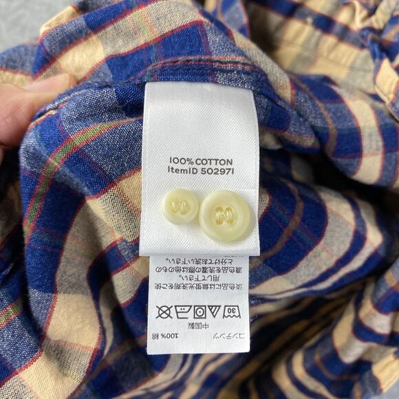 L.L. Bean Signature Men’s Button UP Medium Long Sleeve Shirt Plaid Black/Yellow - Picture 9 of 12